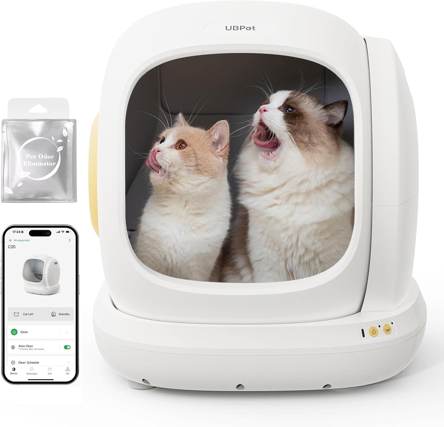 UBPET C20 Selbstreinigende Katzentoilette Katzenklo Selbstreinigend, Breite Öffnung/Großer Raum/Niedriger Einstieg/APP-Steuerung Selbstreiniges Katzenklo, Automatische Elektrisches Katzenklo