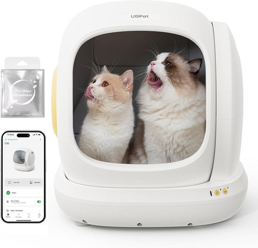 UBPET C20 Selbstreinigende Katzentoilette Katzenklo Selbstreinigend, Breite Öffnung/Großer Raum/Niedriger Einstieg/APP-Steuerung Selbstreiniges Katzenklo, Automatische Elektrisches Katzenklo