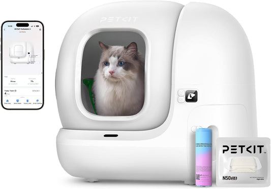 PETKIT Pura Max 2 Selbstreinigende Katzentoilette, 76L Katzenklo Selbstreinigend,xSecure,Geruchsbeseitigung,App-Steuerung,Große Fassungsvermögen,für Mehrere Katzen(Deo und Sandkissen Frei, mit N50)
