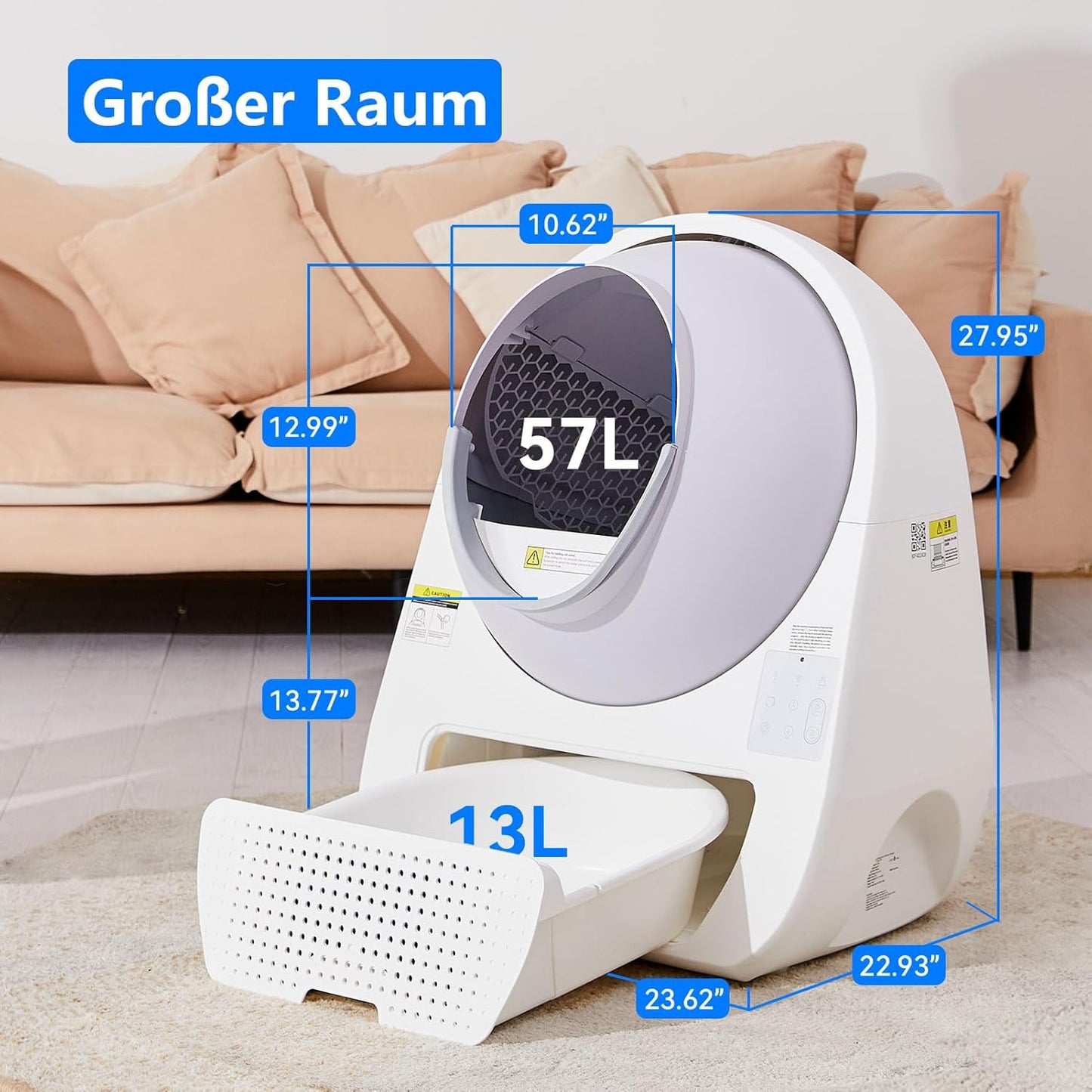 CATLINK Pro-X Selbstreinigendes Katzenklo mit APP-13L Abfallbehälter für große Katzen, 4 Reinigungsmodi, 4-fache Geruchskontrolle (Ozon+UV+Aktivkohle+Deo-Gel), Multi-Katzen-Erkennung (Weiß)