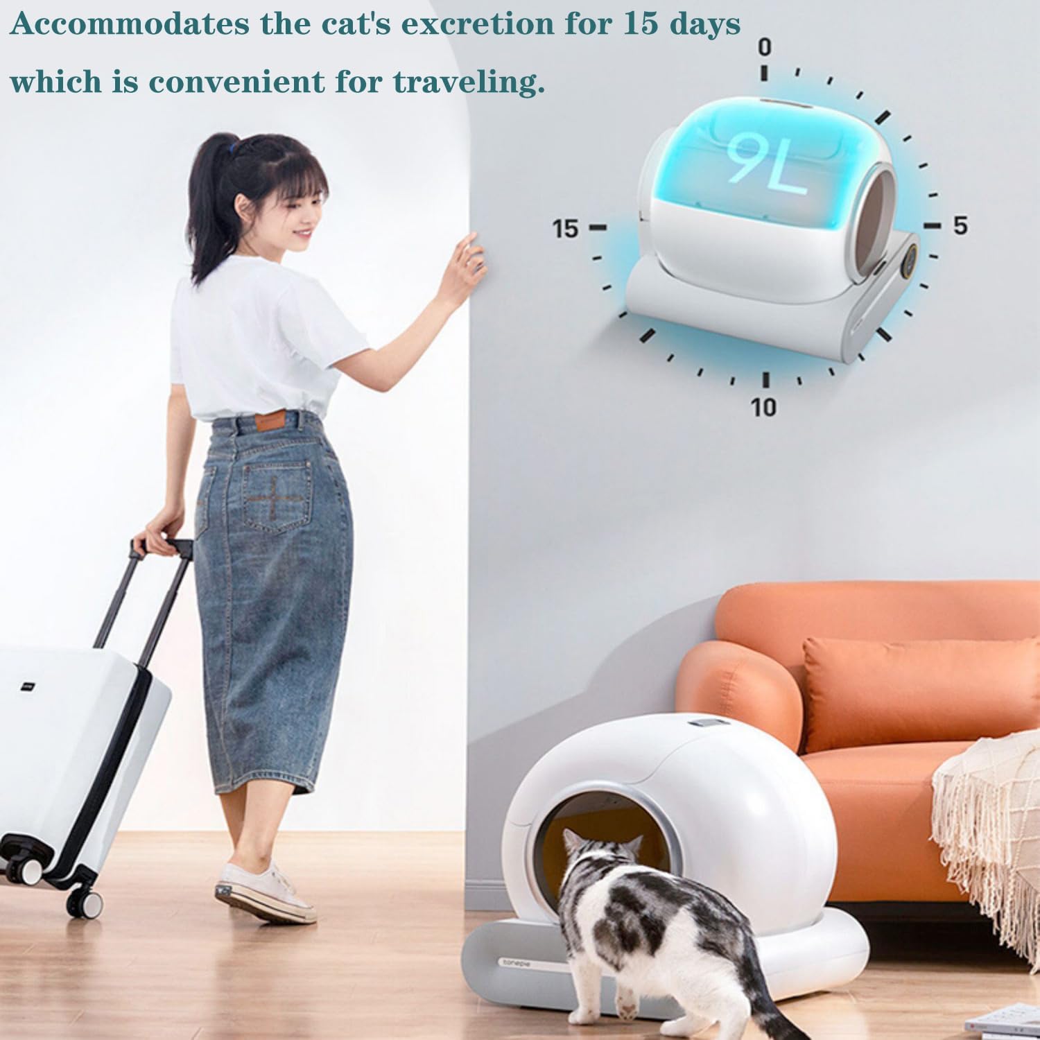QraraZL Selbstreinigende Katzentoilette, Automatisches Katzenklo mit APP-Steuerung, Katzenklo Selbstreinigend, Smart Health Monitor (Automatisch)