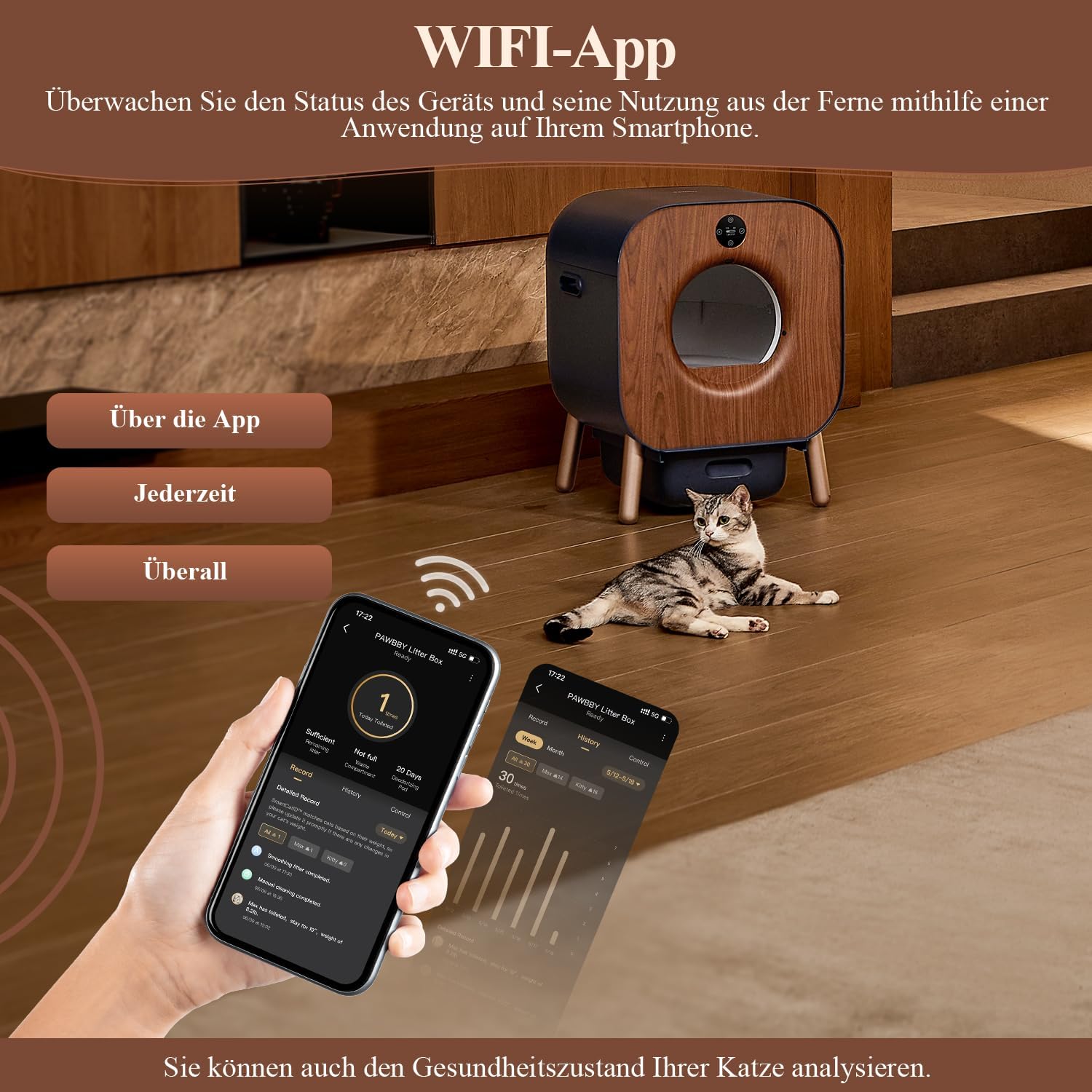 PAWBBY P1 Ultra Katzenklo Selbstreinigend, Selbstreinigende Katzentoilette, TÜV-Zertifizierung, Anti-Klemm-/Pflanzendesodorierendes Design, App-Steuerung, Extra Groß für Mehrere Katzen