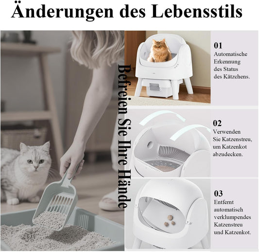 Selbstreinigende Katzentoilette – Automatische Reinigung, 10L Großes Fassungsvermögen, XL Katzenklo, Ideal für Vielbeschäftigte Haushalte